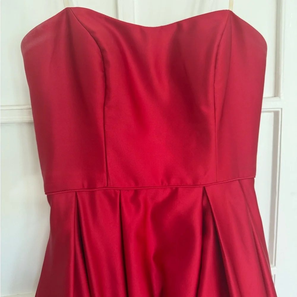 Betsy & Adam Red Strapless Princess Gown - Picture 4 of 13